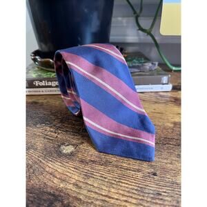 1990s Polo Ralph Lauren Blue Pink Stripes Old Money Rugby Prep Academic Silk Tie
